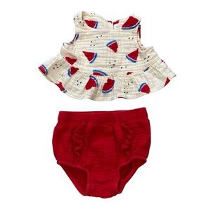 Cat & Jack Cotton Gauze Watermelon Print Top & Ruffle Bloomers (Size 6-9M)